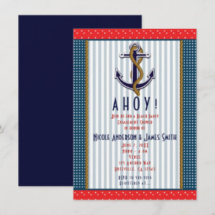 Nautical Anchor Red Polka Dots White Blue Party Invitation