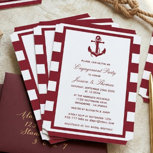Nautical Anchor Red Stripe Engagement Party Invitation