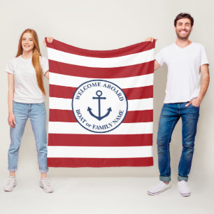 Nautical anchor red striped boat blanket