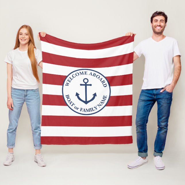 Nautical anchor red striped boat blanket (In Situ)