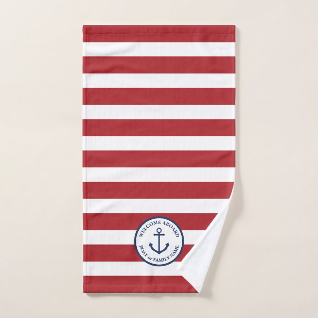 Nautical anchor red striped hand towel (Hand Towel)