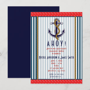Nautical Anchor Red White Blue Stripes & Dots Invitation
