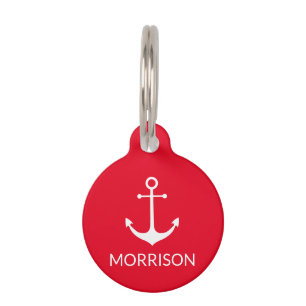 Nautical Anchor Red white Custom Name info dog cat Pet Tag