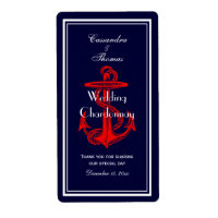 Nautical Anchor Red White Navy V Wine Bottle
