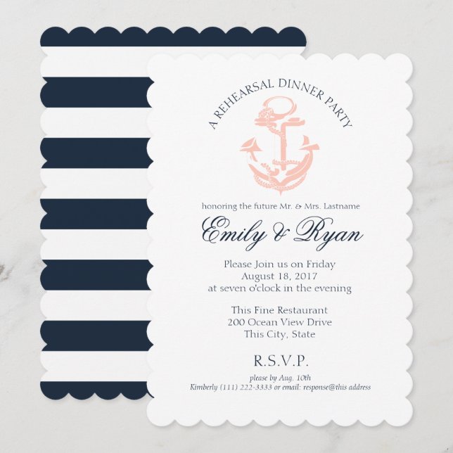 Nautical Anchor Rehearsal Dinner Invitation (Front/Back)