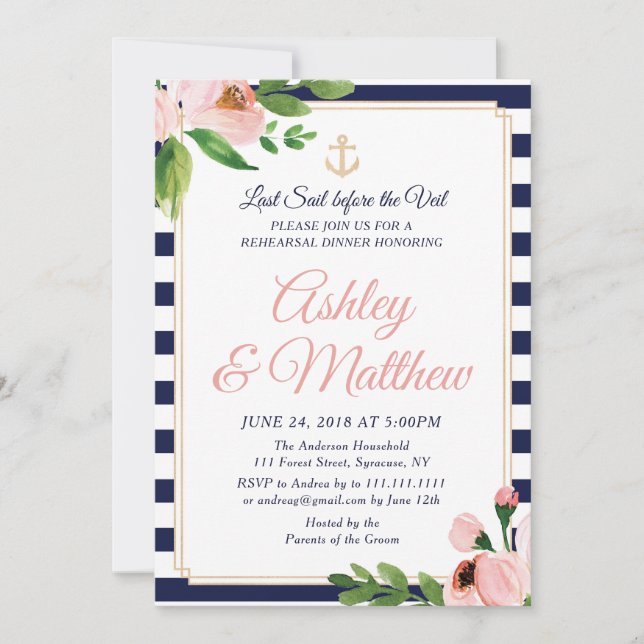 Nautical Anchor Rehearsal Dinner Invitation (Front)
