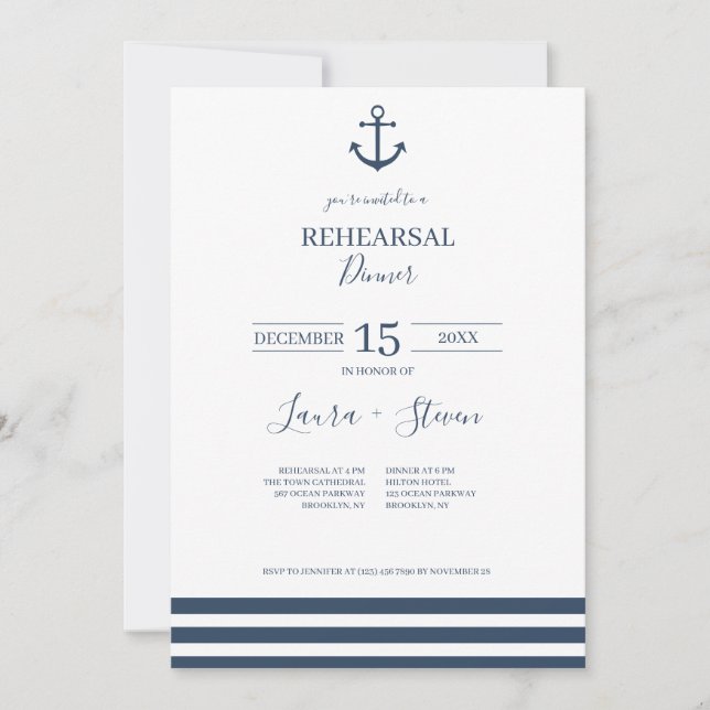 Nautical Anchor Rehearsal Dinner Invitation (Front)