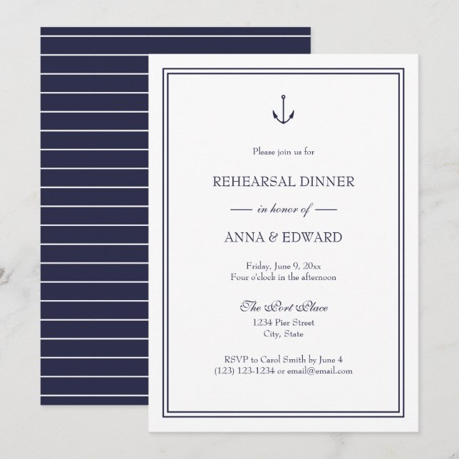 Nautical Anchor Rehearsal Dinner Invitation (Front/Back)