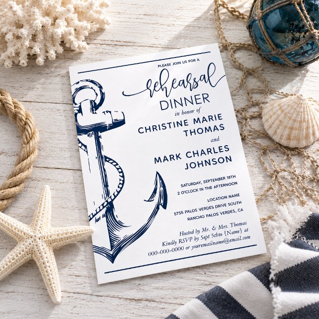 Nautical Anchor Rehearsal Wedding Dinner Invitation (Create your perfect invitation with this nautical anchor rehearsal dinner invitation.)