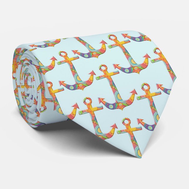 Nautical Anchor Retro 60s Psychedelic Sailing Neck Tie (Rolled)