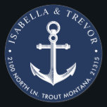 Nautical Anchor Return Address Classic Round Sticker<br><div class="desc">Navy coloured return address stickers tailored to a nautical style wedding.</div>