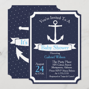 Nautical Anchor & Ribbon Baby Boy Baby Shower Invitation