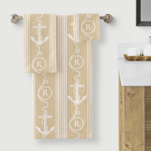 Nautical Anchor Rope Beach Sand Monogram Bath Towel Set (Creator Uploaded)