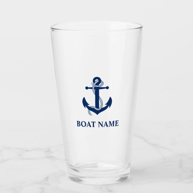 Nautical Anchor Rope Boat Name Glass (Front)