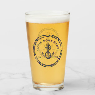 Nautical Anchor & Rope Boat Name Navy Blue & White Glass