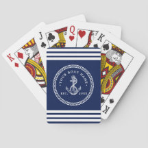 Nautical Anchor & Rope Boat Name Navy Blue & White