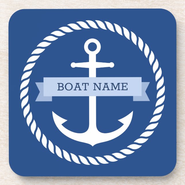 Nautical anchor rope border boat name on banner coaster (Front)