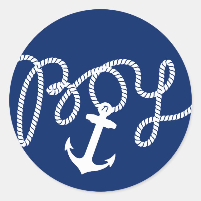 Nautical Anchor & Rope Boy Baby Shower Classic Round Sticker (Front)