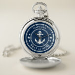 Nautical Anchor & Rope Captain Boat Name Navy Pocket Watch<br><div class="desc">A Nautical Ship Anchor and Rope with Captain Rank or other title and Your Name or Boat Name on a Stylish Pocket Watch. This personalised Pocket Watch will not just time but also is a fun conversation piece. Perfect for Father's Day but also makes a great gift for any occasion....</div>