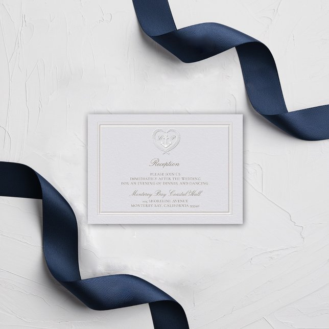 Nautical Anchor Rope Coastal Reception Wedding Enclosure Card (nautical wedding reception card classic formal traditional frame faux embossed anchor crest monogram)