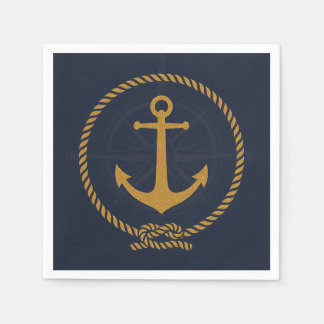 Nautical Anchor & Rope Coastal Wedding Cocktail Na Napkin
