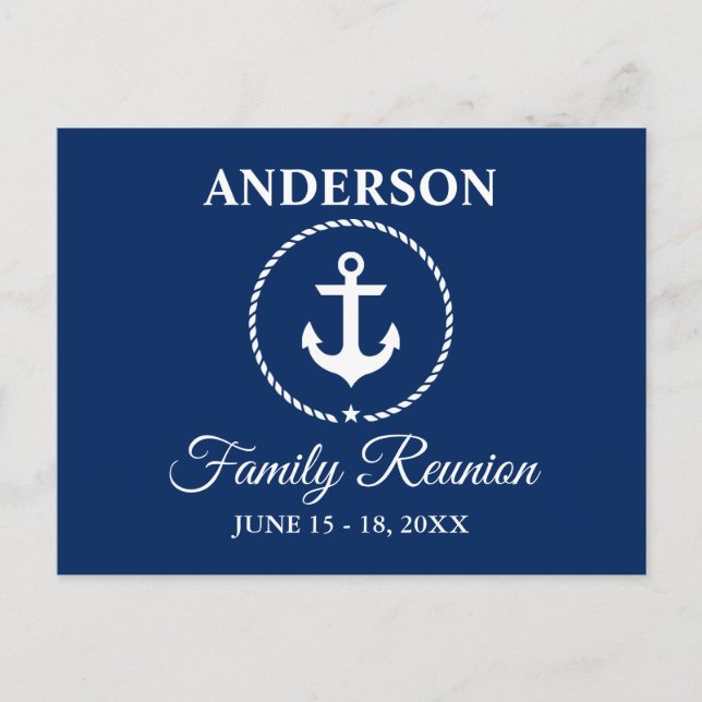 Nautical Anchor Rope Family Reunion Navy Blue Postcard (Front)