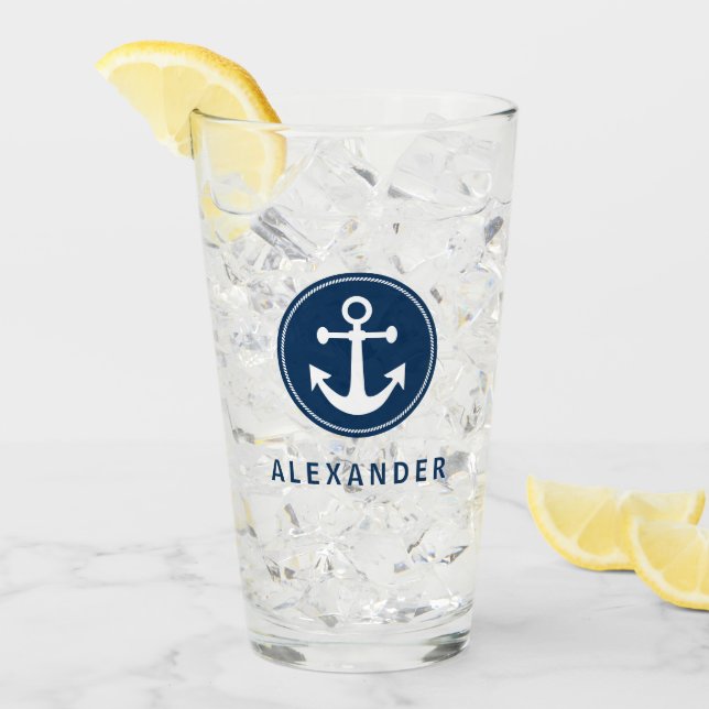Nautical Anchor Rope Navy Blue Custom Glass (Front Ice)