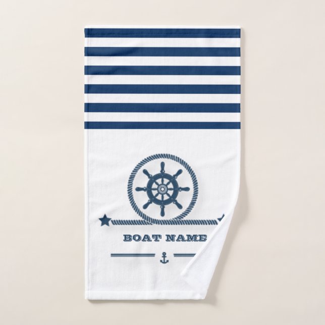 Nautical,Anchor,Rope Navy Blue Stripes Bath Towel Set (Hand Towel)