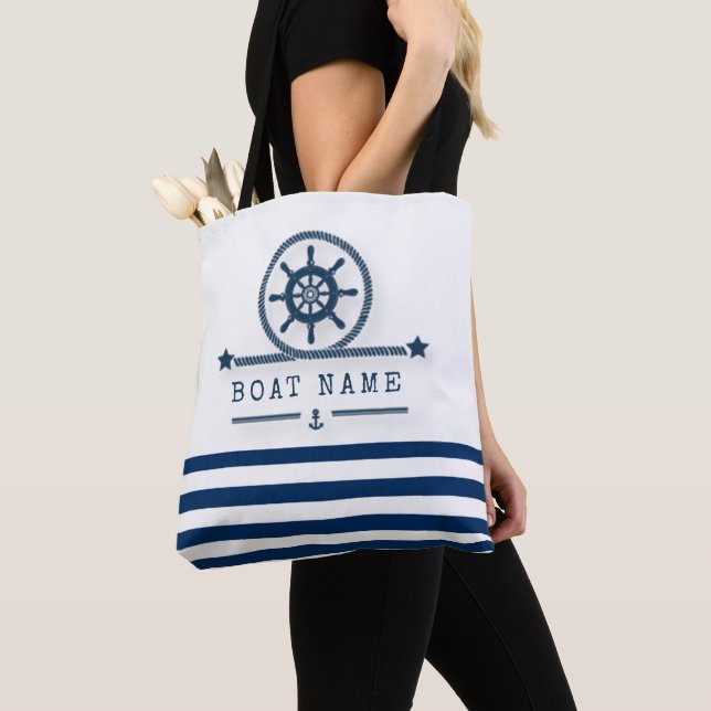 Nautical,Anchor,Rope Navy Blue Stripes Tote Bag (Close Up)