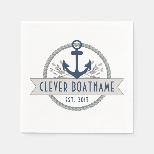 Nautical Anchor & Rope Personalised Napkin (Front)
