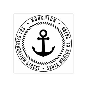 Nautical Anchor & Rope   Round Return Address Rubber Stamp