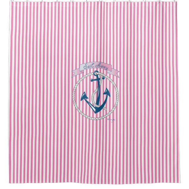 Nautical Anchor,Rope, Sailing,Stripes, Modern Shower Curtain (Front)