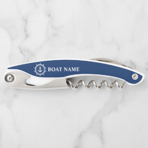 Nautical Anchor Rope Star Helm Boat Name Navy Blue Corkscrew