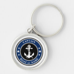 Nautical Anchor Rope & Stars Captain or Boat Name Key Ring
