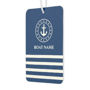 Nautical Anchor Rope Stars Striped Boat Name Blue Car Air Freshener
