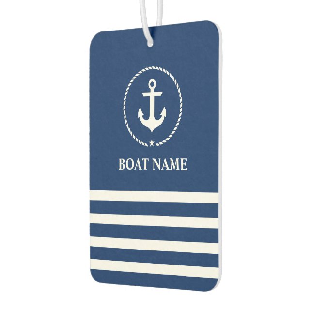 Nautical Anchor Rope Striped Boat Name Blue Car Air Freshener (Left)