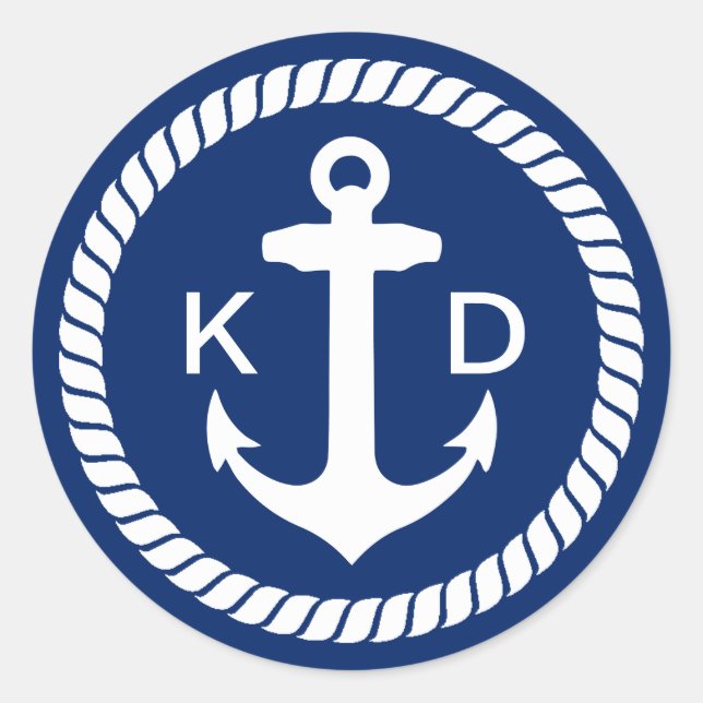 Nautical Anchor & Rope Wedding Favour Classic Round Sticker (Front)