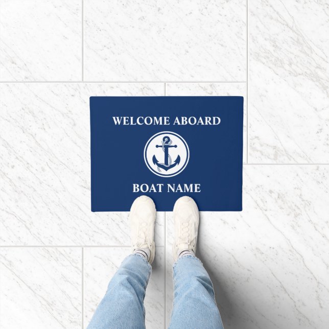 Nautical Anchor Rope Welcome Aboard Boat Name Doormat (Indoor)