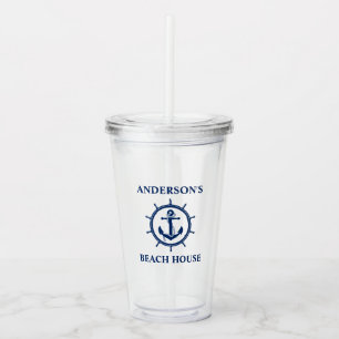 Nautical Anchor Rope Wheel Beach House Acrylic Tumbler