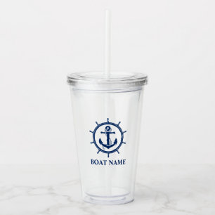 Nautical Anchor Rope Wheel Boat Name Acrylic Tumbler