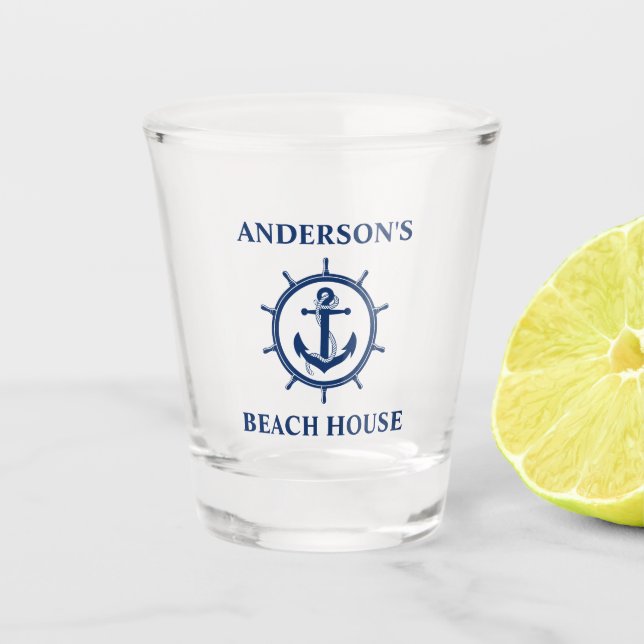 Nautical Anchor Rope Wheel Boat Name Shot Glass (Front)
