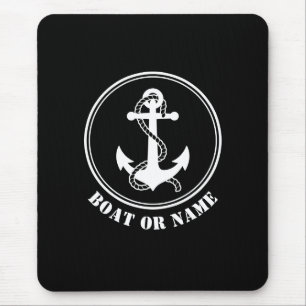 Nautical Anchor & Rope Your Boat or Name Black Mouse Mat