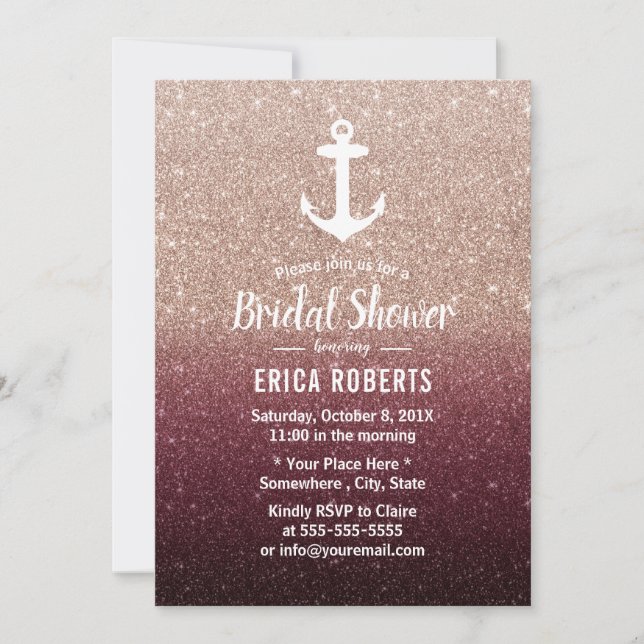 Nautical Anchor Rose Gold Ombre Bridal Shower Invitation (Front)