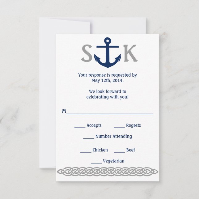 Nautical Anchor RSVP Card Navy and Grey (Front)