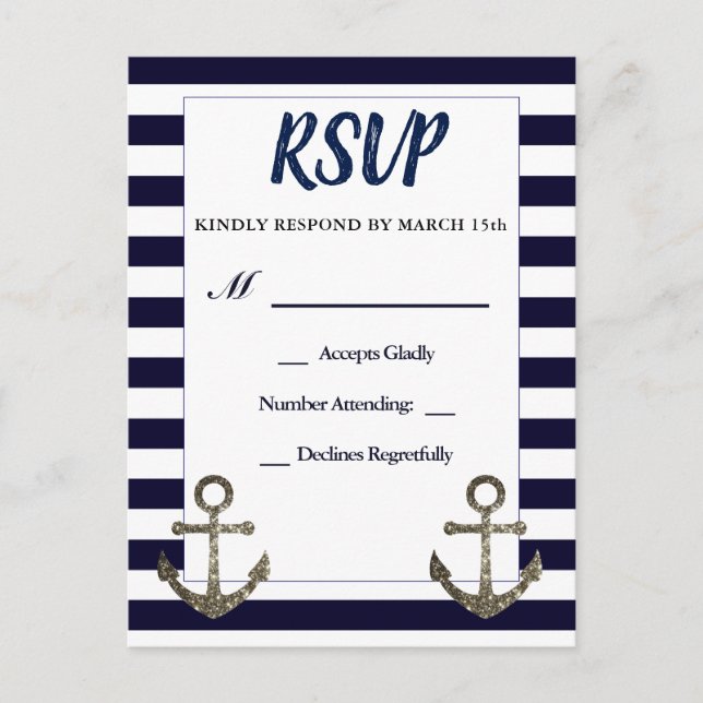 Nautical Anchor RSVP Wedding Card (Front)