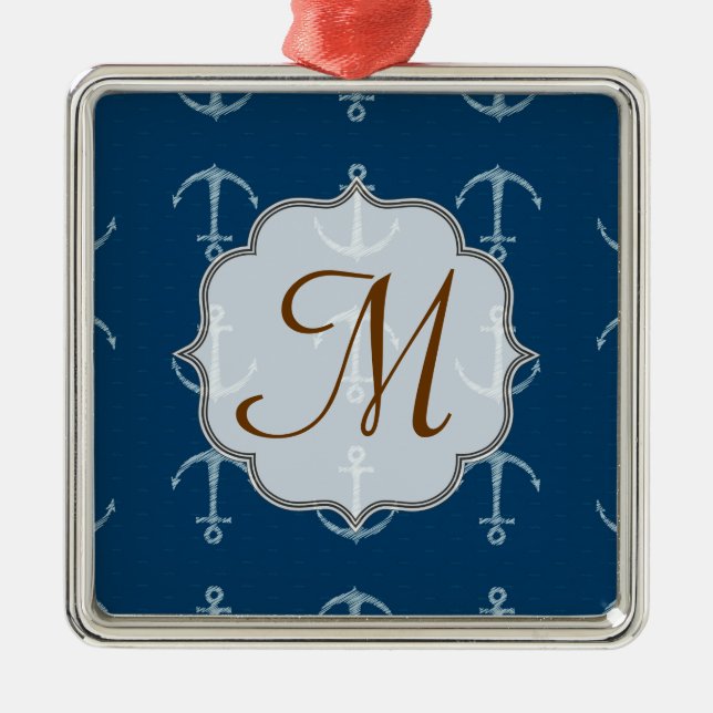 Nautical Anchor Sail Sai Monogram Initial Ornament (Front)