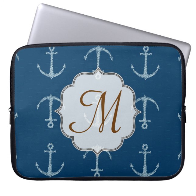 Nautical Anchor Sail Sail Monogram 15" Laptop Case (Front)