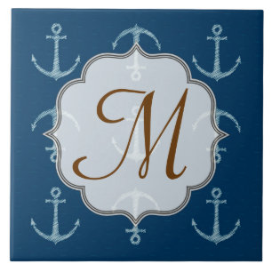 Nautical Anchor Sail Sailing Monogram Display Tile