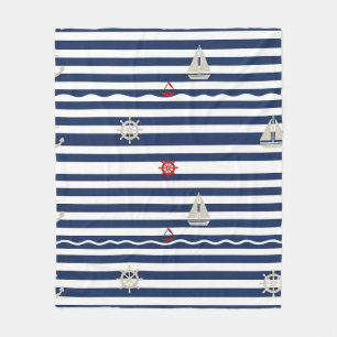 Nautical Anchor Sailboat Stripe Pattern Fleece Blanket