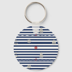 Nautical Anchor Sailboat Stripe Pattern Key Ring